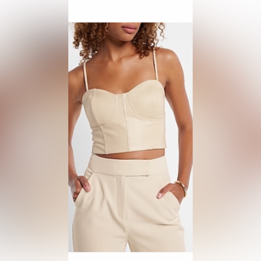 Express beige faux leather corset top